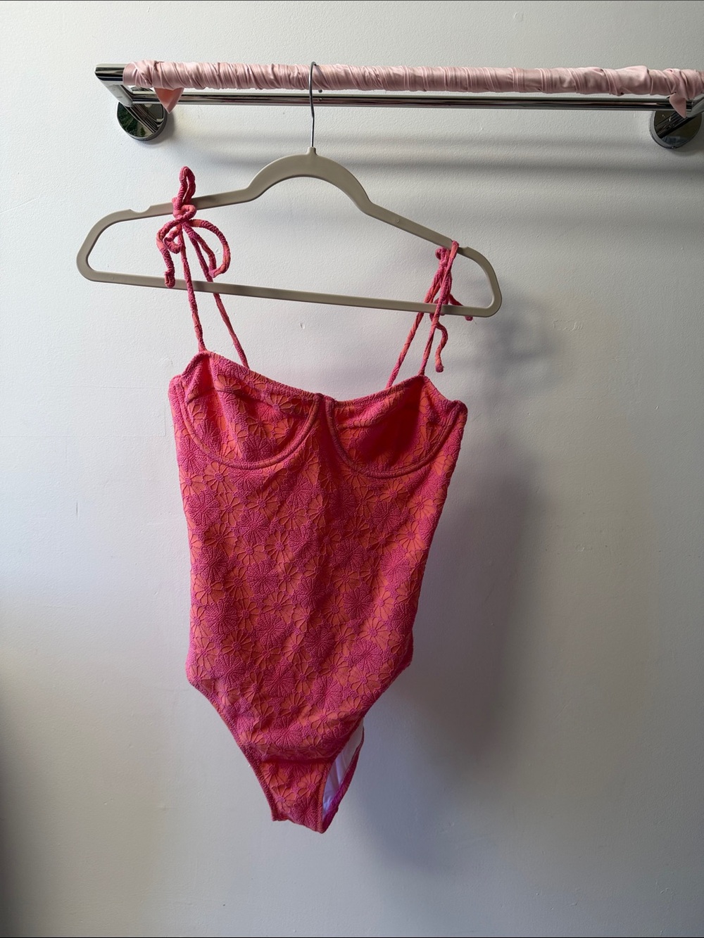 Pink embroidered Floral one peice swimsuit